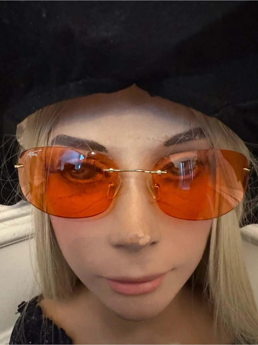 Women's Orange Rimless Oval Sunglasses - Sleek Lightweight Design